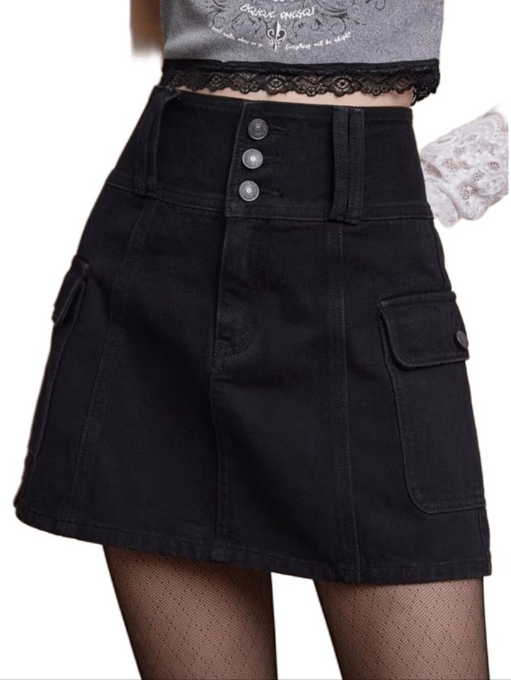 SHEIN High-Waist Black Cargo Mini Skirt